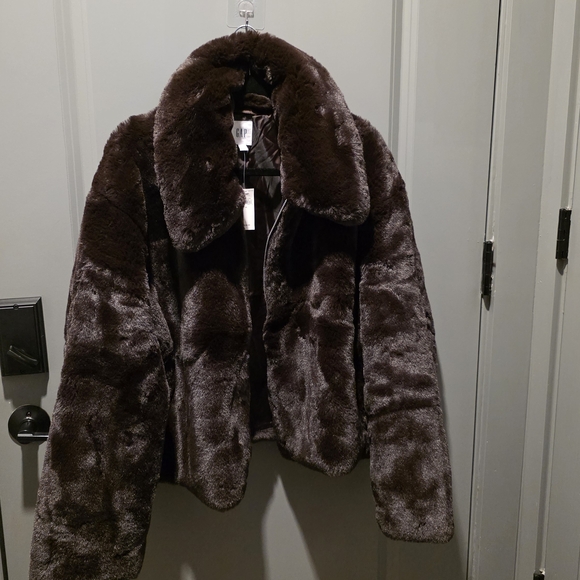 GAP Dark Brown Faux Fur Jacket - Picture 4 of 12